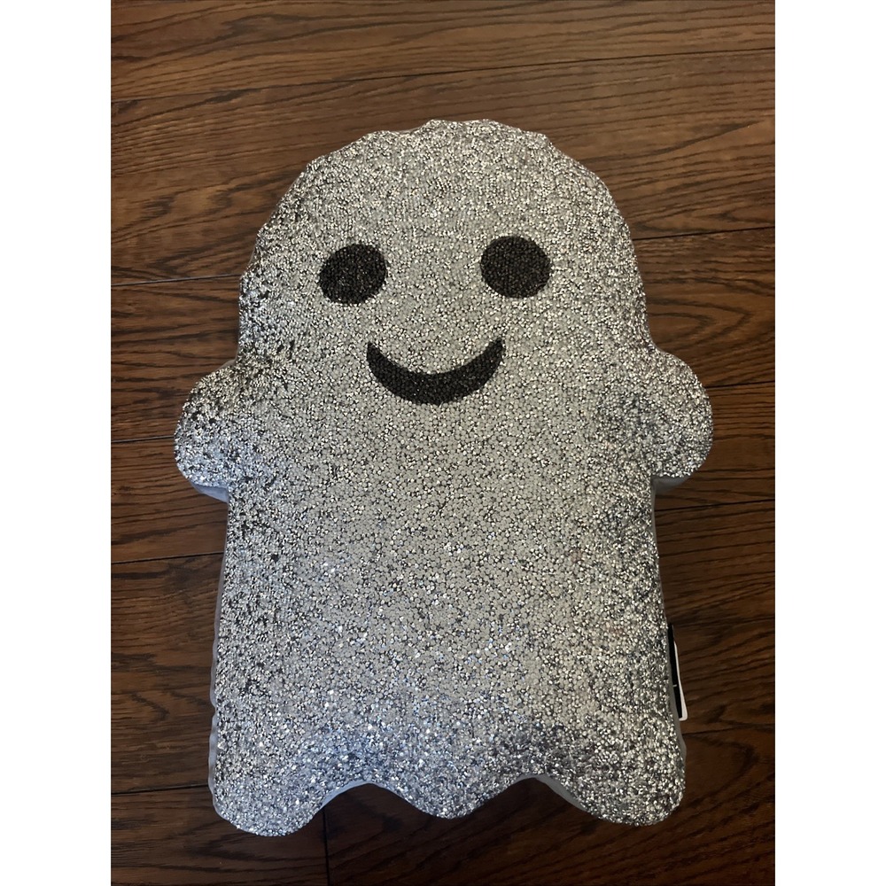 Halloween Ghost Pillow Silver Glitter Sparkles Home Rhinestone Tik Tok Decor